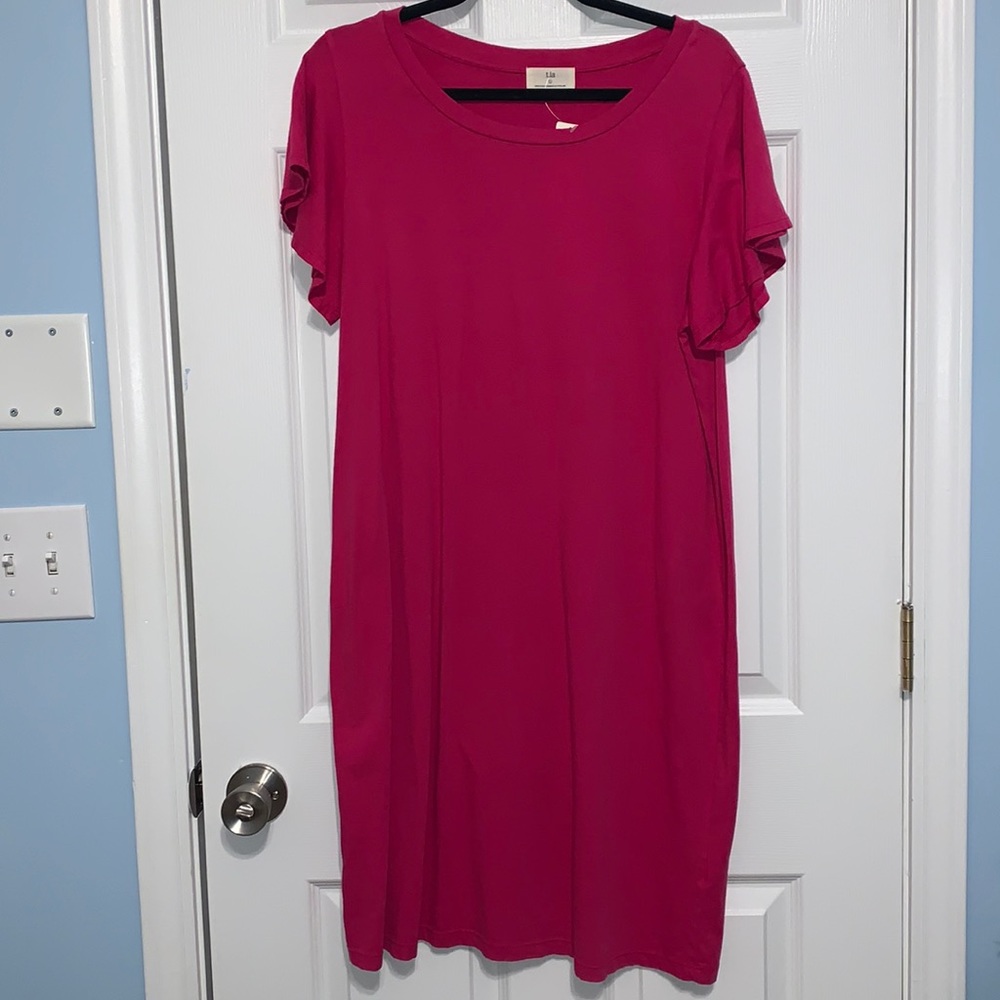 NEW Anthropologie hot pink t-shirt dress